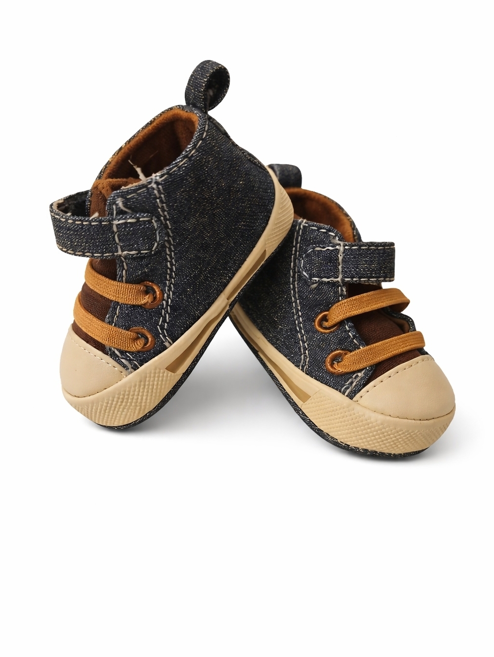 Stylish Denim Kids Shoes with Tan Accents